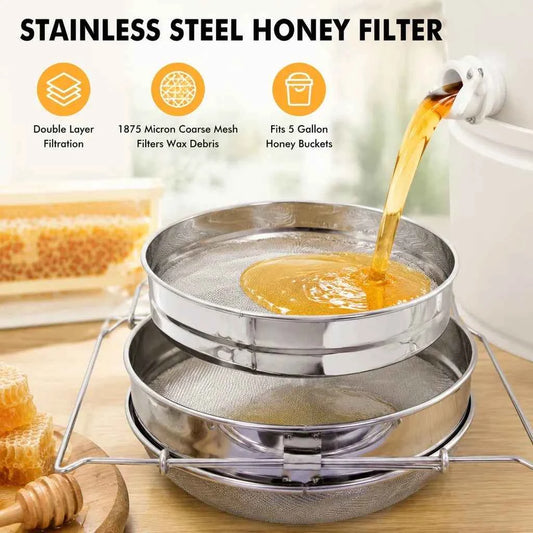 Double Sieve Stainless Steel Honey Strainer Filter Anti Corrosion Portable Beekeeping Equipment 5 Gallon Bucket Honey Collection