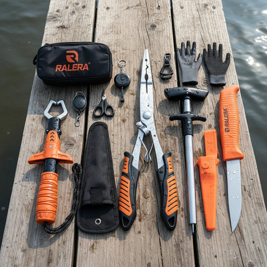Lure fishing equipment: fish gripper, fishing pliers, hook remover, fishing knife, complete set, essential for fishing
