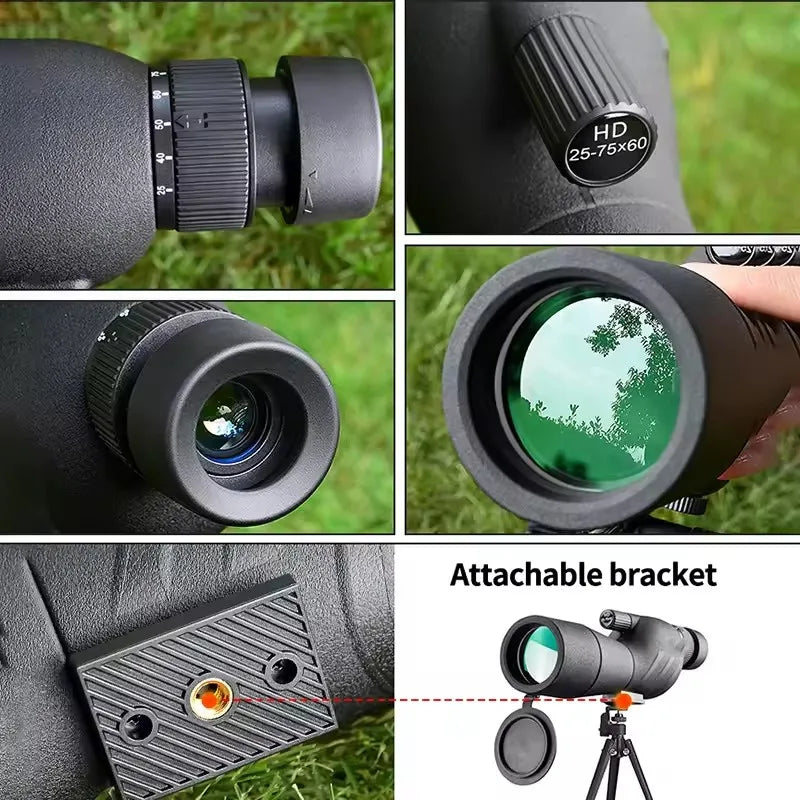 25-75x60 Telescope Spotting Scope Powerful Zoom Monocular FMC BAK4 Waterproof For Bird Watching Target Shotting With Tripod