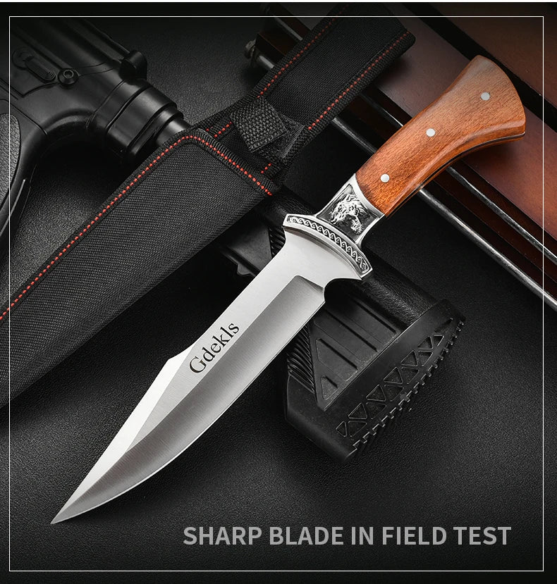 Outdoor Hunting Knife Camping High-Quality Professional Self-Defense Multi-Functional Portable Carnivorous Straight Knife, 12 in