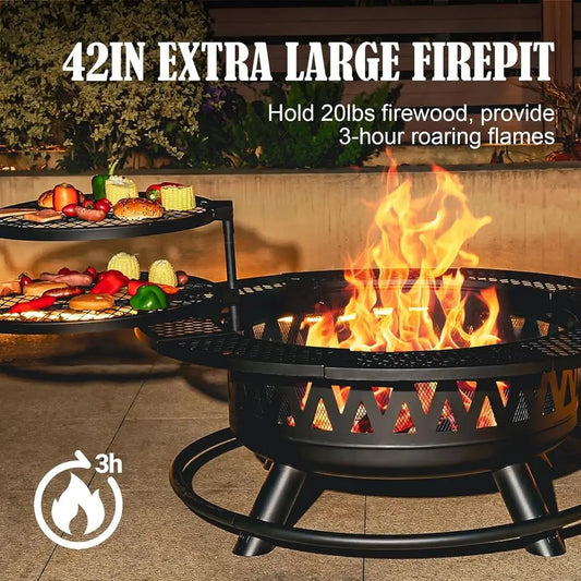 42 Inch Fire Pit with 2 Grills