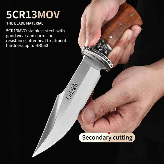 Outdoor Hunting Knife Camping High-Quality Professional Self-Defense Multi-Functional Portable Carnivorous Straight Knife, 12 in