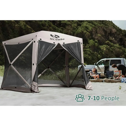 5-Sided Outdoor Gazebo Tent with Netting, Quick Setup Patio Shelter, 10x10 Feet, Tan