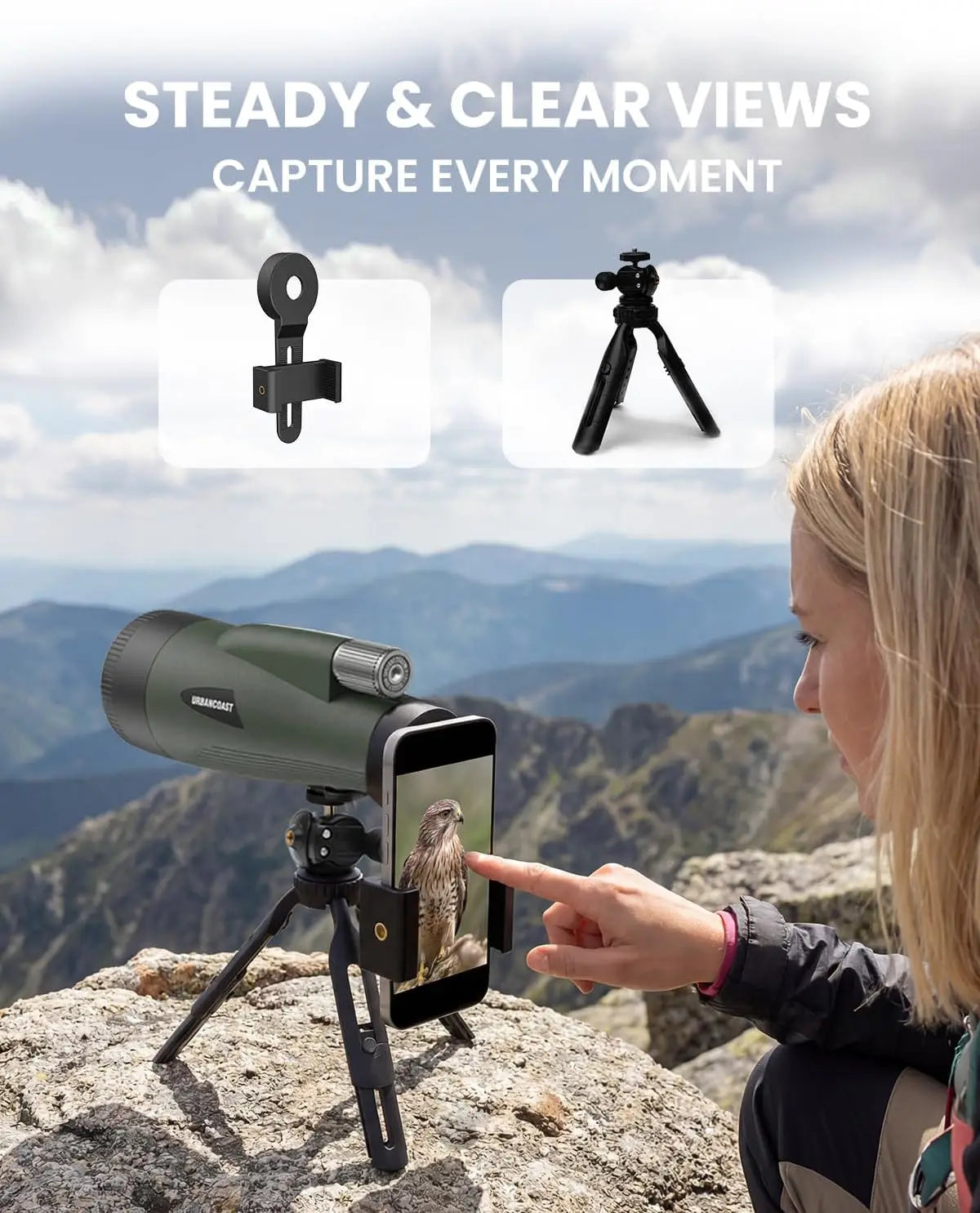 High Powered 15x65 Monocular Telescope with Phone Adapter&Tripod - BAK4 Prism FMC Lens for Bird Watching Travel Hiking