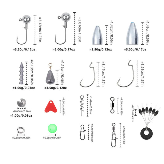 170pcs Fishing Tools Accessories Kit Set with Fishing Box Fish Hooks Swivels Sinkers Fishing Accessories Kit Gifts for Men