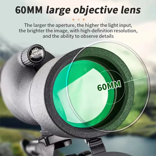 25-75x60 Telescope Spotting Scope Powerful Zoom Monocular FMC BAK4 Waterproof For Bird Watching Target Shotting With Tripod