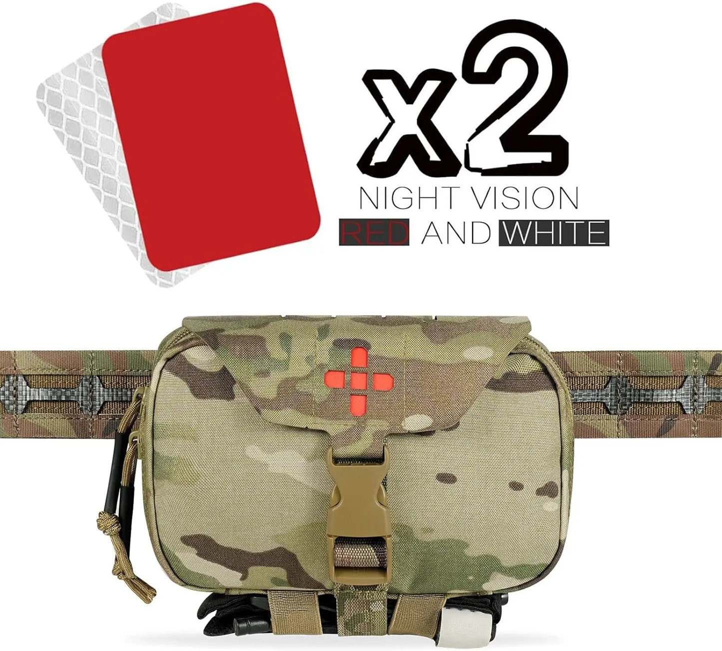 Rapid Deployment Tactical MOLLE Trauma Kit Pouch, Quick Release Tear-Off Medical First Aid Organizer with Red ID for Emergency Survival