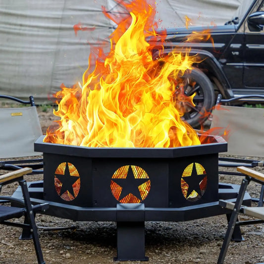42 inch Fire Pit for Outside, Heavy Duty Wood Burning Fire Pits with Fire Poker, Outdoor Octagonal Firepit for, Customized