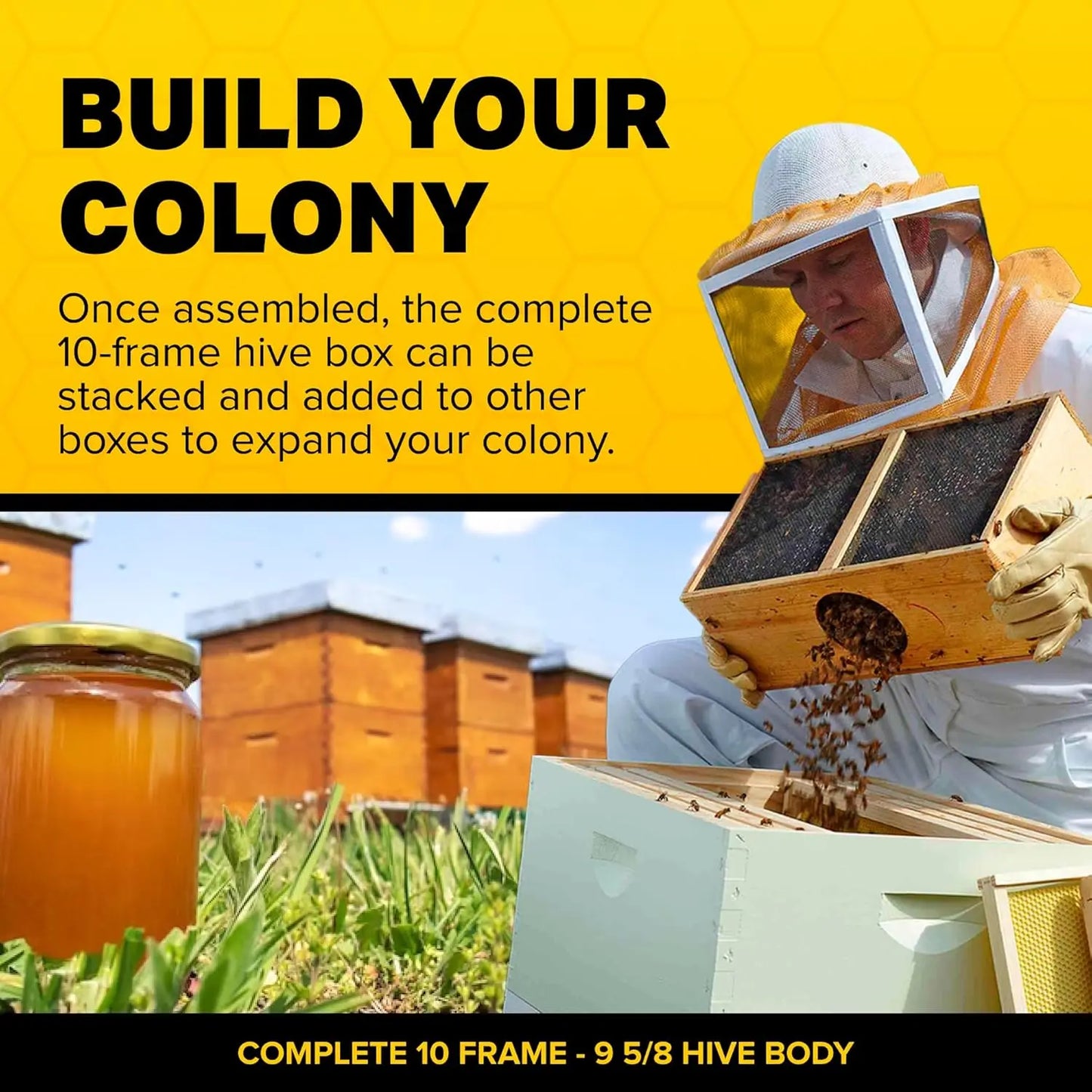 Unassembled Complete Bee Hive Box with Foundation, Langstroth 10 Frame 9 5/8" Hive Body, All Beekeeping Levels,, Customized