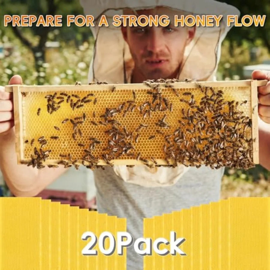 Natural Beeswax Coated Bee Frame Medium Foundation Sheets, Food-Grade Plastic Bee Hive Foundation for Medium Super Frames