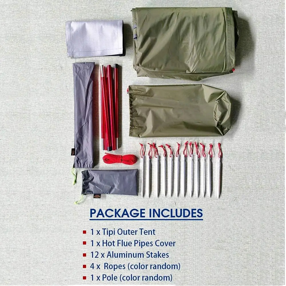 Lightweight 5lb Tipi Hot Tent with Stove Jack, 7'3" Standing Room for Camping and Hiking
