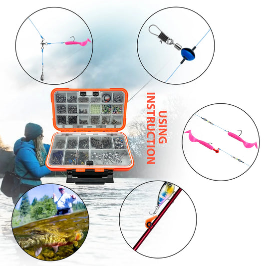 170-410pcs Professional Fishing Kit with Tackle Box,Hooks Sinkers Swivels for Bass Trout Saltwater Fishing | Premium Rust-Proof