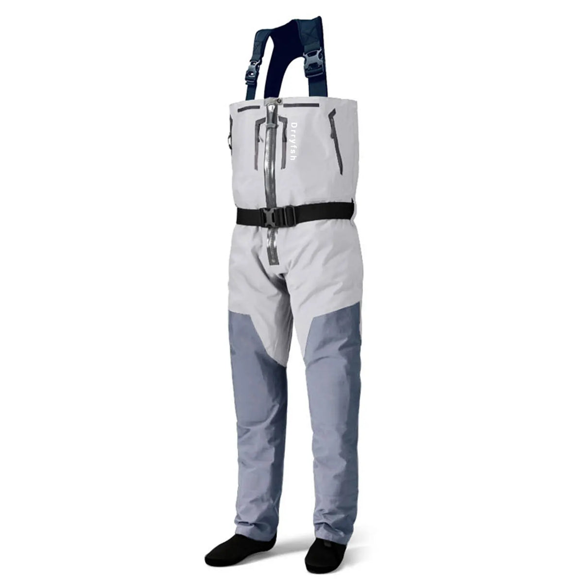 Dryfish Men Front Zipper Chest Waders Waterproof Breathable Stockingfoot Fishing Wader with Multi Pockets Adjustable Waist Belt for Fly Fishing Hunting Outdoor Stream Wading