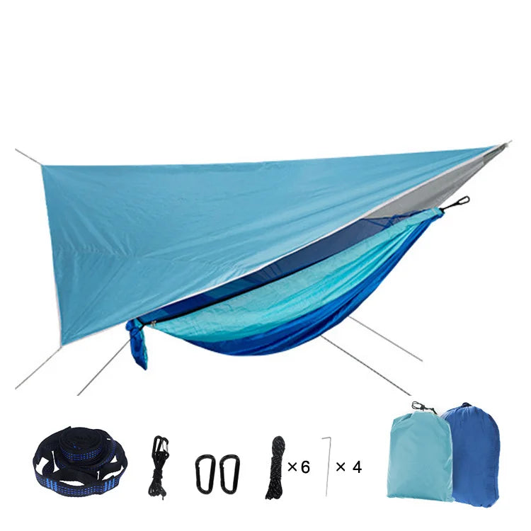 Portable Mosquito Net Nylon Camping Hammock with Waterproof Rain Fly Canopy Tarp for Outdoor Hanging Bed Sleeping