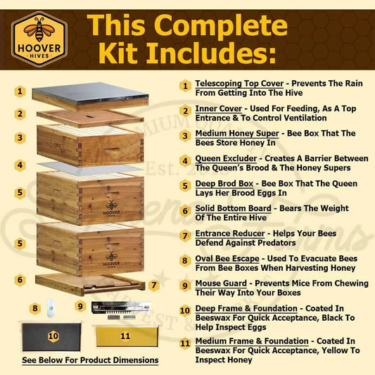 Complete 8-Frame Beehive Kit – Wax-Coated Fir Wood, Includes 2 Deep Brood Boxes, 1 Medium Super, Langstroth Frames, Customized