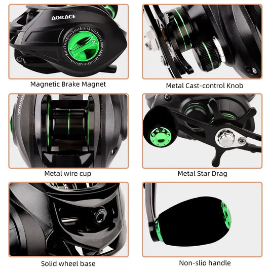Fishing Baitcasting Reel All Metal Spool 18+1BB 10kg/22LB Max Drag Speed Ratio 7.2:1 Magnetic Metal Casting Pesca Fishing Reels