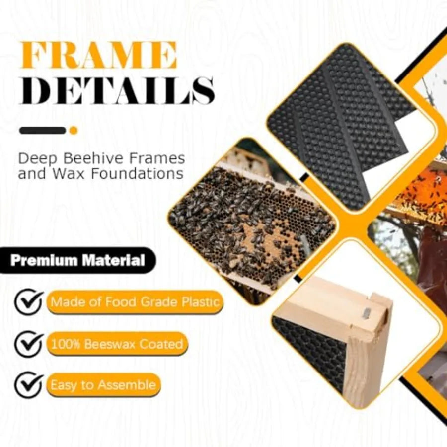 BeeCastle 20 Pack Beehive Frames and Waxed Foundations for Deep Brood Bee Hives with Wooden Bee Hive Frames and Beeswax Coated