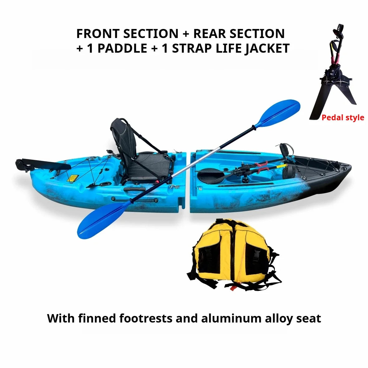 Modular Assembly Kayak with Split Hard Shell, Electric/Pedal-Driven Canoe for Solo/Tandem Lake/Sea Adventures, Portable LLDPE