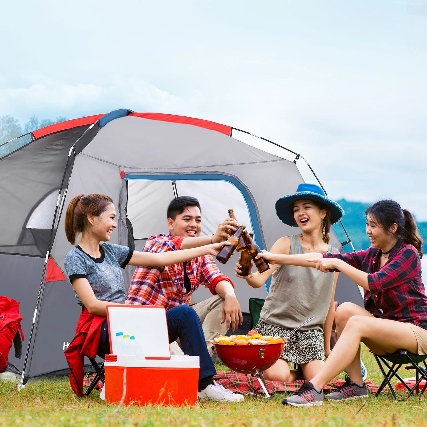 Camping Tent 4 Person, Waterproof Family Tent with Removable Rainfly and Carry Bag,for Camping, Traveling, Backpacking,Outdoor