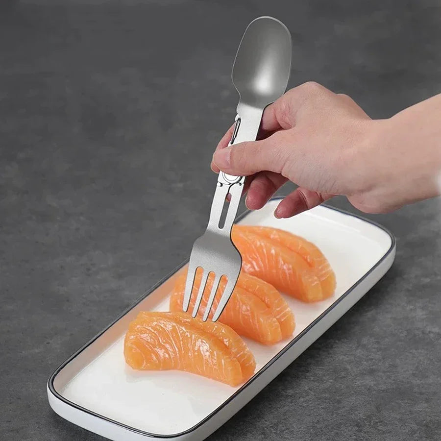 2-in-1 multifunctional Pure Titanium Cutlery with Folding Spoon and Fork Combo, Perfect for Hiking, Camping, or Backpacking Trips