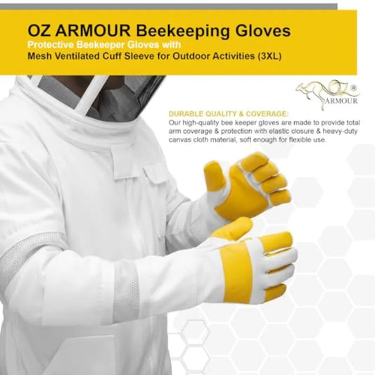 Beekeeping Gloves - Protective Beekeeper Gloves with Mesh Ventilated Cuff Sleeve for Outdoor Activities