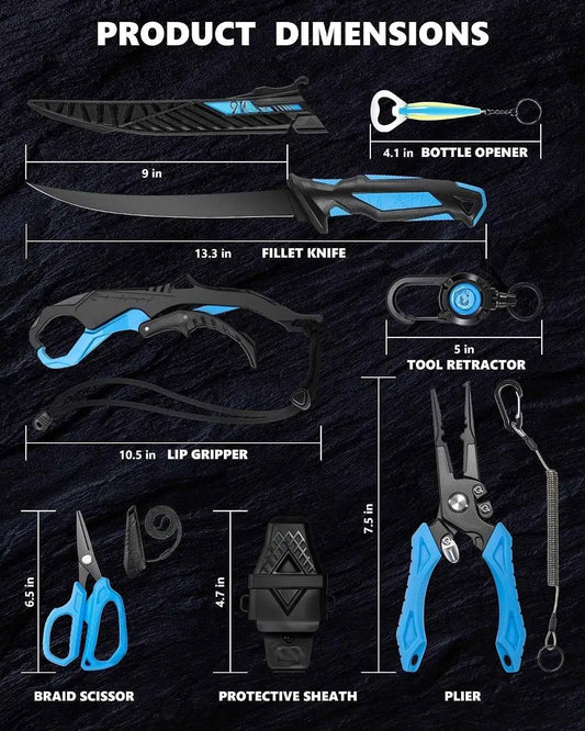 Multi-functional Fishing Tool Set Including Fishing Plier With Protective Sheath Fillet Knife Foldable Fishing Scissors Fish Lip Gripper Retractable Tool Lanyard Bottle Opener Practical Fishing Accessories For Anglers
