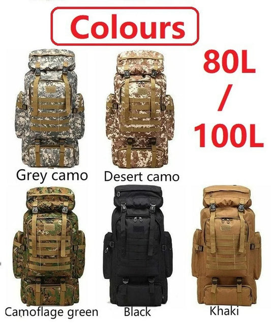 80L/100L Mountaineering Bag Climb Bag Tactical Backpacks Large Backpack Outdoors Hiking Camping Travel Bags