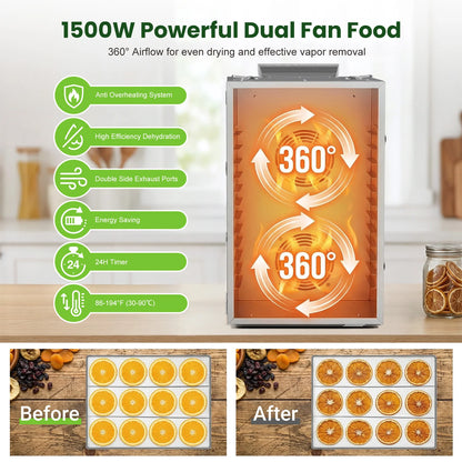 Commercial Food-Dehydrator Machine 20 Trays, with 110V Plugs Industrial-Dehydrator Commercial Meat Dryer 1500W Extra Large Capacity Beef Jerky Maker, Food-Dryer Machine for Fruit