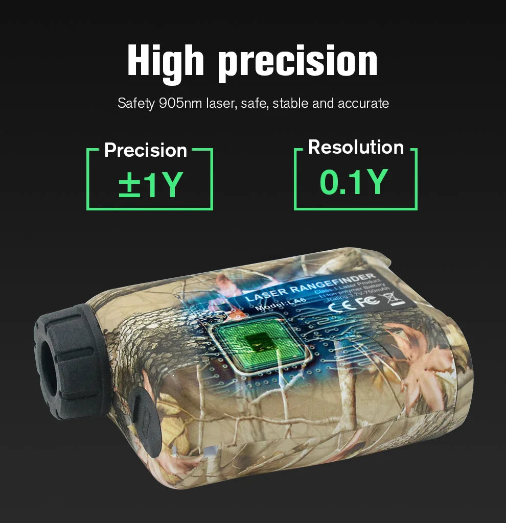 Laser Hunting Rangefinder 600/800/1200Y with Slope 6X  Golf Range Finder For Hunting Golfer Type-C Rechargeable