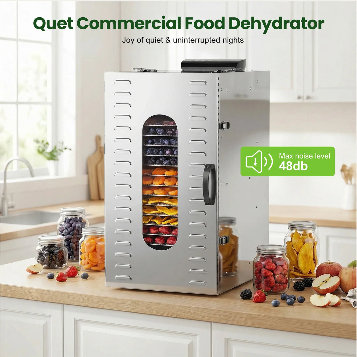 Commercial Food-Dehydrator Machine 20 Trays, with 110V Plugs Industrial-Dehydrator Commercial Meat Dryer 1500W Extra Large Capacity Beef Jerky Maker, Food-Dryer Machine for Fruit