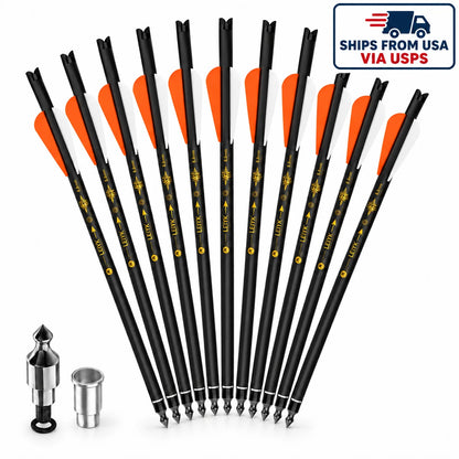 LEYIK 12Pcs Carbon Fiber Crossbow Bolts - 20in, 8.8mm Shaft, Half Moon Nocks, Consistent Fit Replacement Arrows for Hunting, Target Shooting with Accuracy, Training, Precision Shot Capabilities