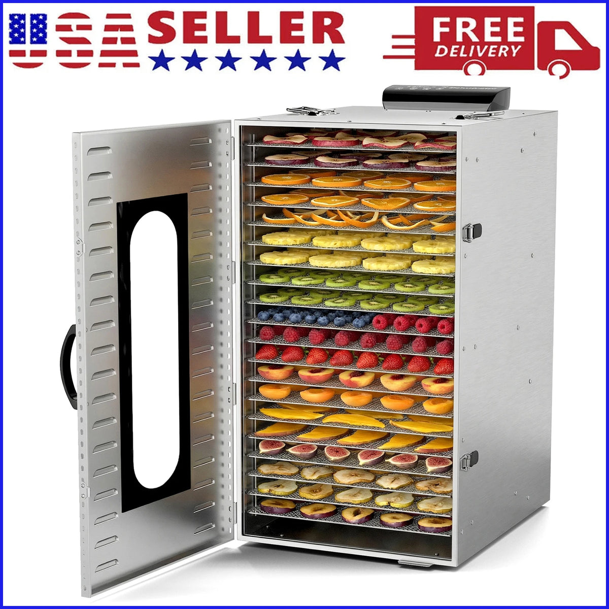Commercial Food-Dehydrator Machine 20 Trays, with 110V Plugs Industrial-Dehydrator Commercial Meat Dryer 1500W Extra Large Capacity Beef Jerky Maker, Food-Dryer Machine for Fruit