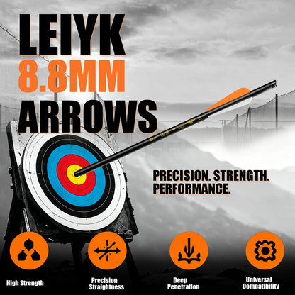 LEYIK 12Pcs Carbon Fiber Crossbow Bolts - 20in, 8.8mm Shaft, Half Moon Nocks, Consistent Fit Replacement Arrows for Hunting, Target Shooting with Accuracy, Training, Precision Shot Capabilities