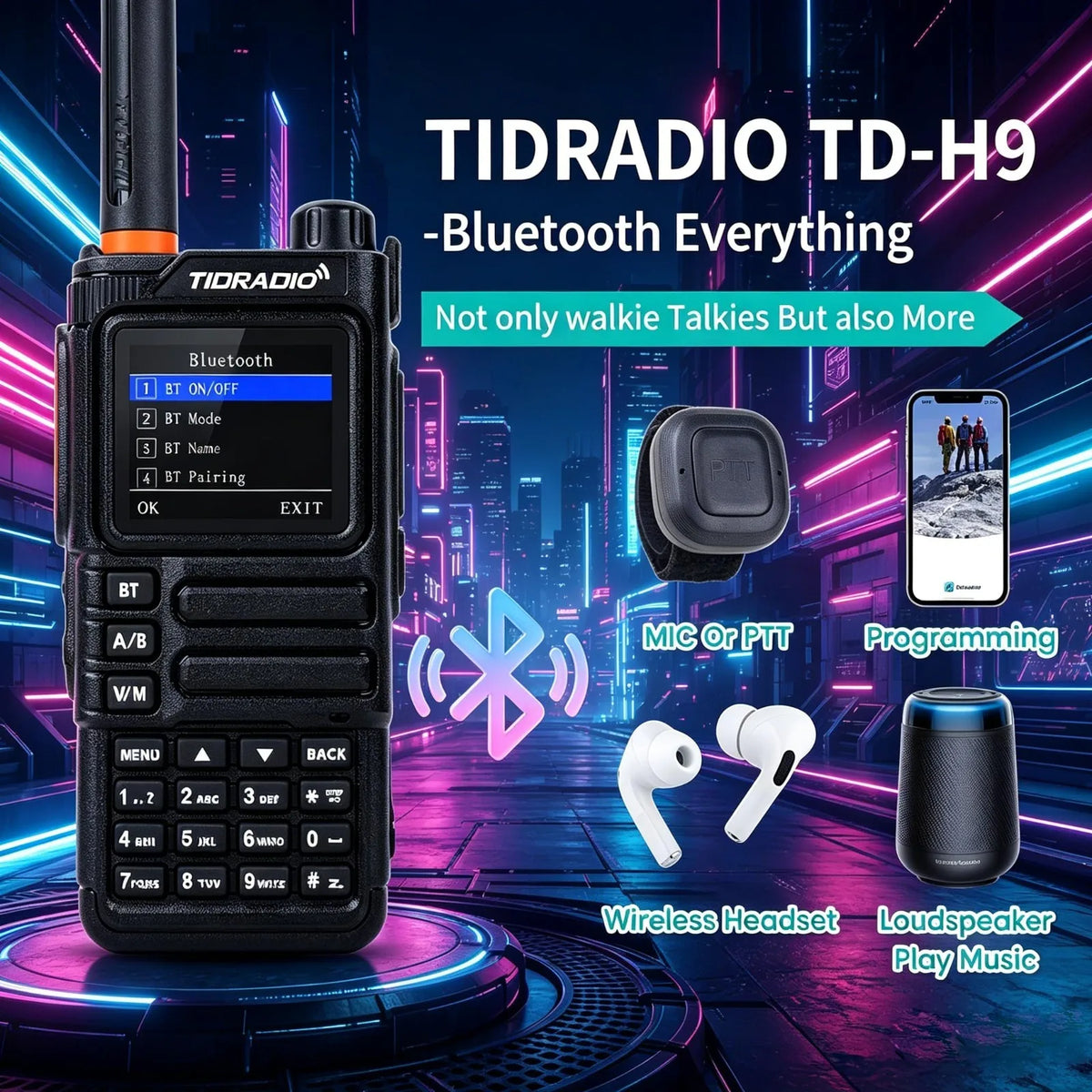 TIDRADIO H9 10W GPS APRS Radio Walkie Talkie, Off-Grid Team Location, Offline Map, No Cell Signal Team Tracking, Long Range Two Way Radio, USB-C Rechargeable, Air Band AM FM NOAA