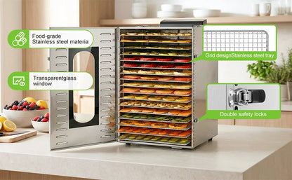 Commercial Food-Dehydrator Machine 20 Trays, with 110V Plugs Industrial-Dehydrator Commercial Meat Dryer 1500W Extra Large Capacity Beef Jerky Maker, Food-Dryer Machine for Fruit