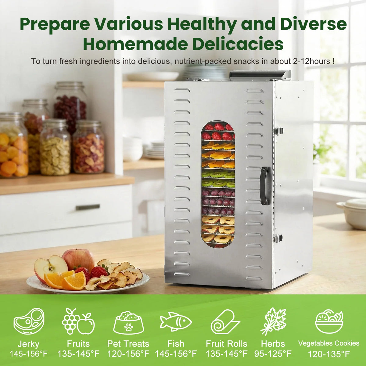 Commercial Food-Dehydrator Machine 20 Trays, with 110V Plugs Industrial-Dehydrator Commercial Meat Dryer 1500W Extra Large Capacity Beef Jerky Maker, Food-Dryer Machine for Fruit