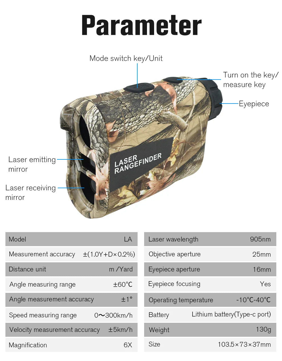 Laser Hunting Rangefinder 600/800/1200Y with Slope 6X  Golf Range Finder For Hunting Golfer Type-C Rechargeable