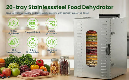 Commercial Food-Dehydrator Machine 20 Trays, with 110V Plugs Industrial-Dehydrator Commercial Meat Dryer 1500W Extra Large Capacity Beef Jerky Maker, Food-Dryer Machine for Fruit