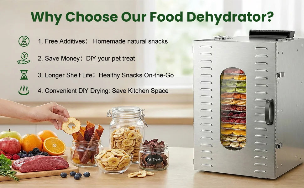 Commercial Food-Dehydrator Machine 20 Trays, with 110V Plugs Industrial-Dehydrator Commercial Meat Dryer 1500W Extra Large Capacity Beef Jerky Maker, Food-Dryer Machine for Fruit