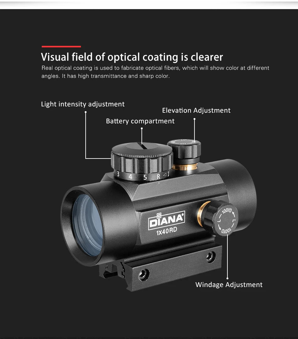 DIANA 3X44 Green Red Dot Sight 2X40 Red Dot 3X42 Tactical Optics Riflescope Fit 11/20mm Rail 1X40 Rifle Sight for Hunting