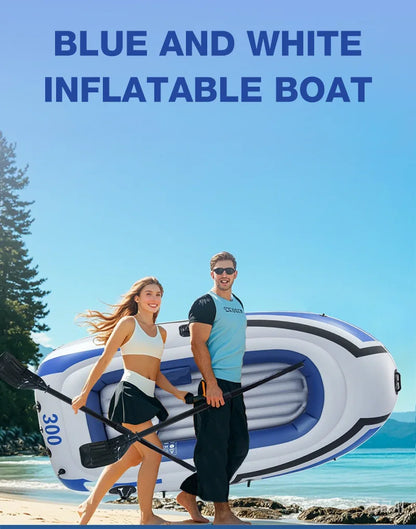 2-4 Person Inflatable Kayak Boat, Heavy Duty PVC Raft Canoe for Fishing Rafting Water Sports, Blue White & Yellow