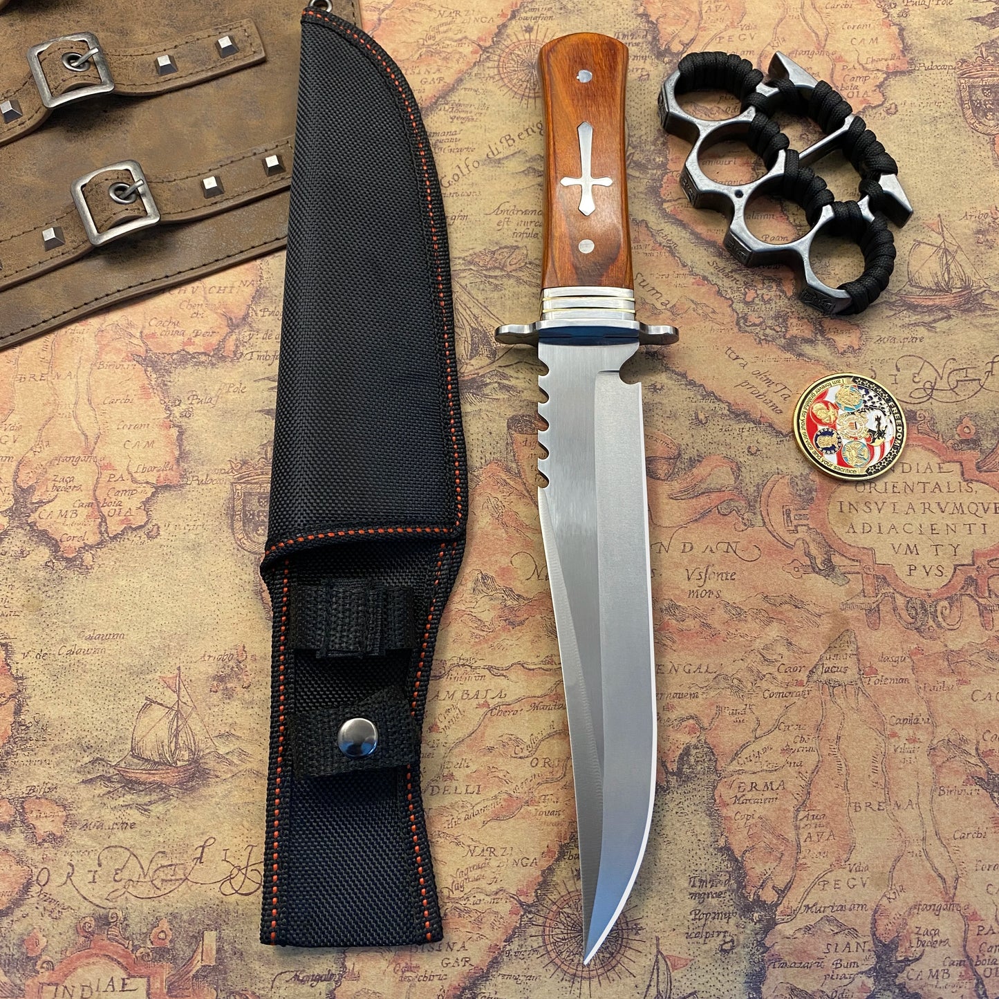 A survival knife suitable for daily carry, applicable to outdoor camping, combat and hunting.