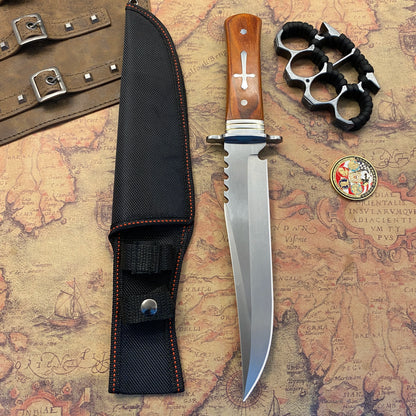 A survival knife suitable for daily carry, applicable to outdoor camping, combat and hunting.