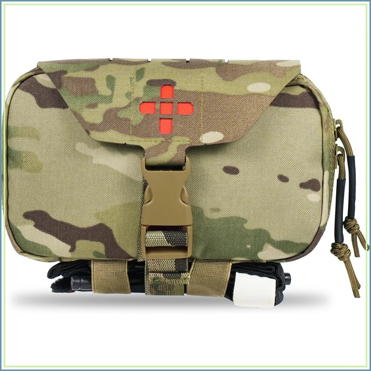 Rapid Deployment Tactical MOLLE Trauma Kit Pouch, Quick Release Tear-Off Medical First Aid Organizer with Red ID for Emergency Survival