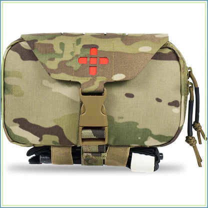 Rapid Deployment Tactical MOLLE Trauma Kit Pouch, Quick Release Tear-Off Medical First Aid Organizer with Red ID for Emergency Survival