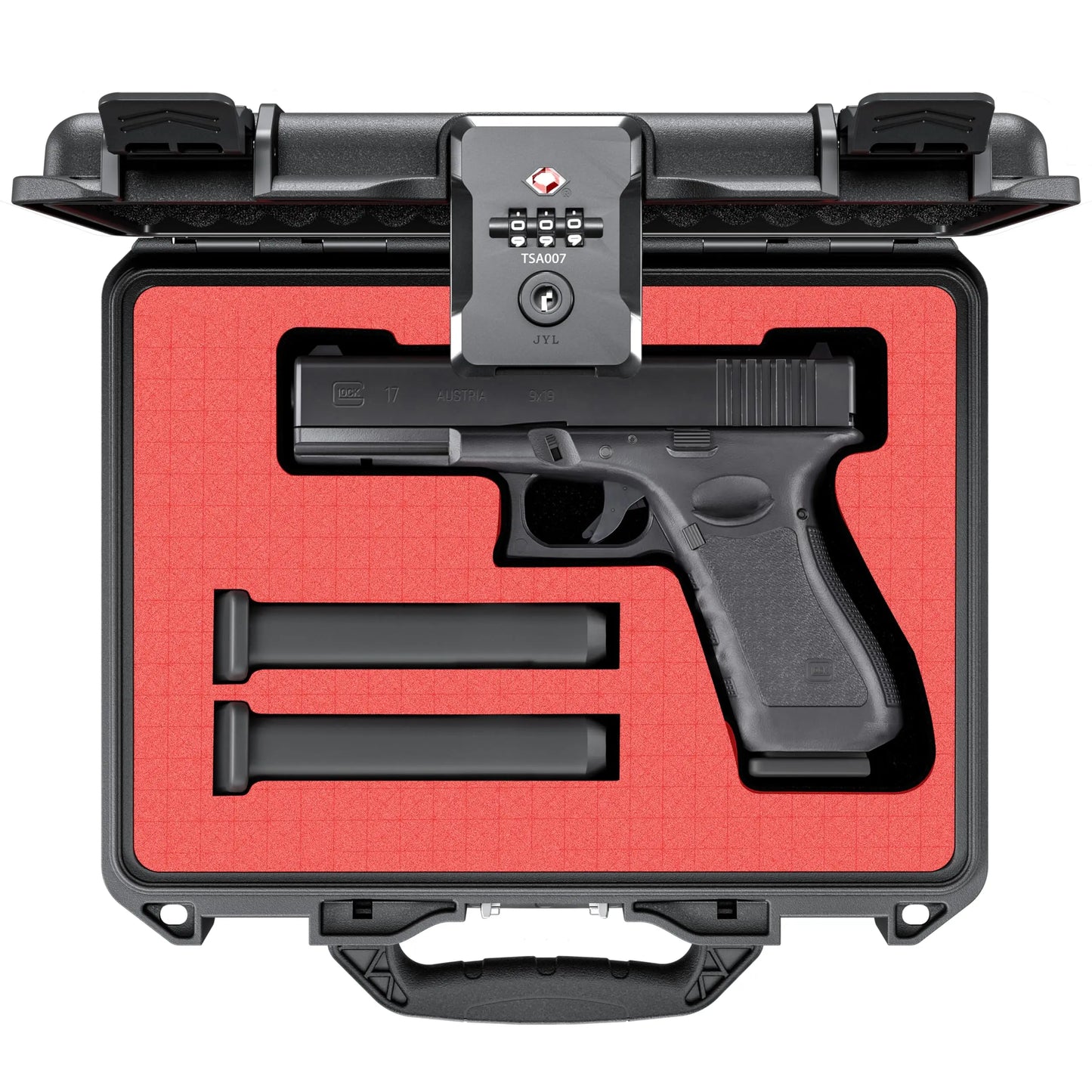 Hard Pistol Case, Waterproof Shockproof Lockable Handgun Case with Foam, TSA Compliant Travel Case for Semi-Auto Pistols and Revolvers