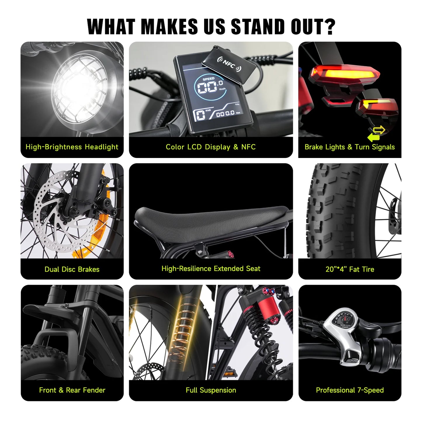 1500W Mountain Ebike 48V 15Ah Lithium Battery 31MPH Max Speed 65Miles Long Range Adult Off Road Electric Mountain Bike 20 inch