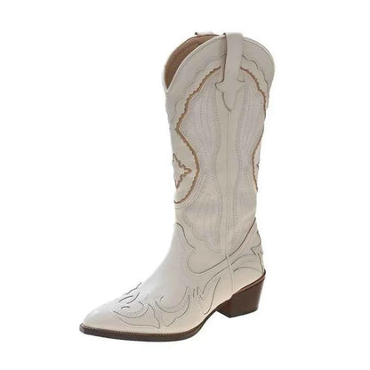 Autumn Embroidered Western Cowboy Boots new Square Heels Pointed shoes Casual fashion long boots Comfortable waterproof shoes