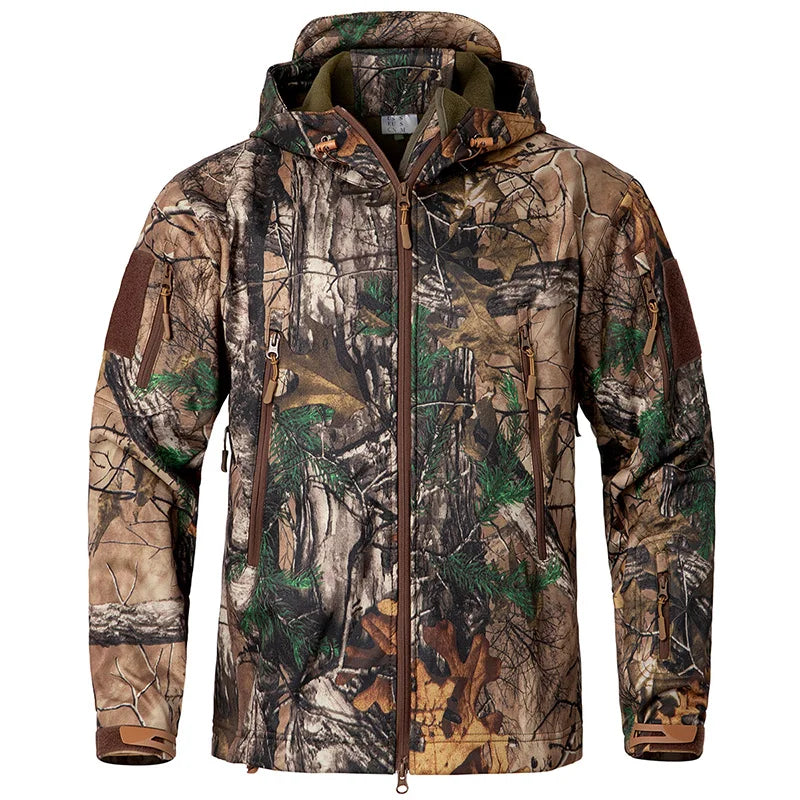 Men's Silent Soft Shell Camouflage Tactical Jacket Waterproof Warm Fleece