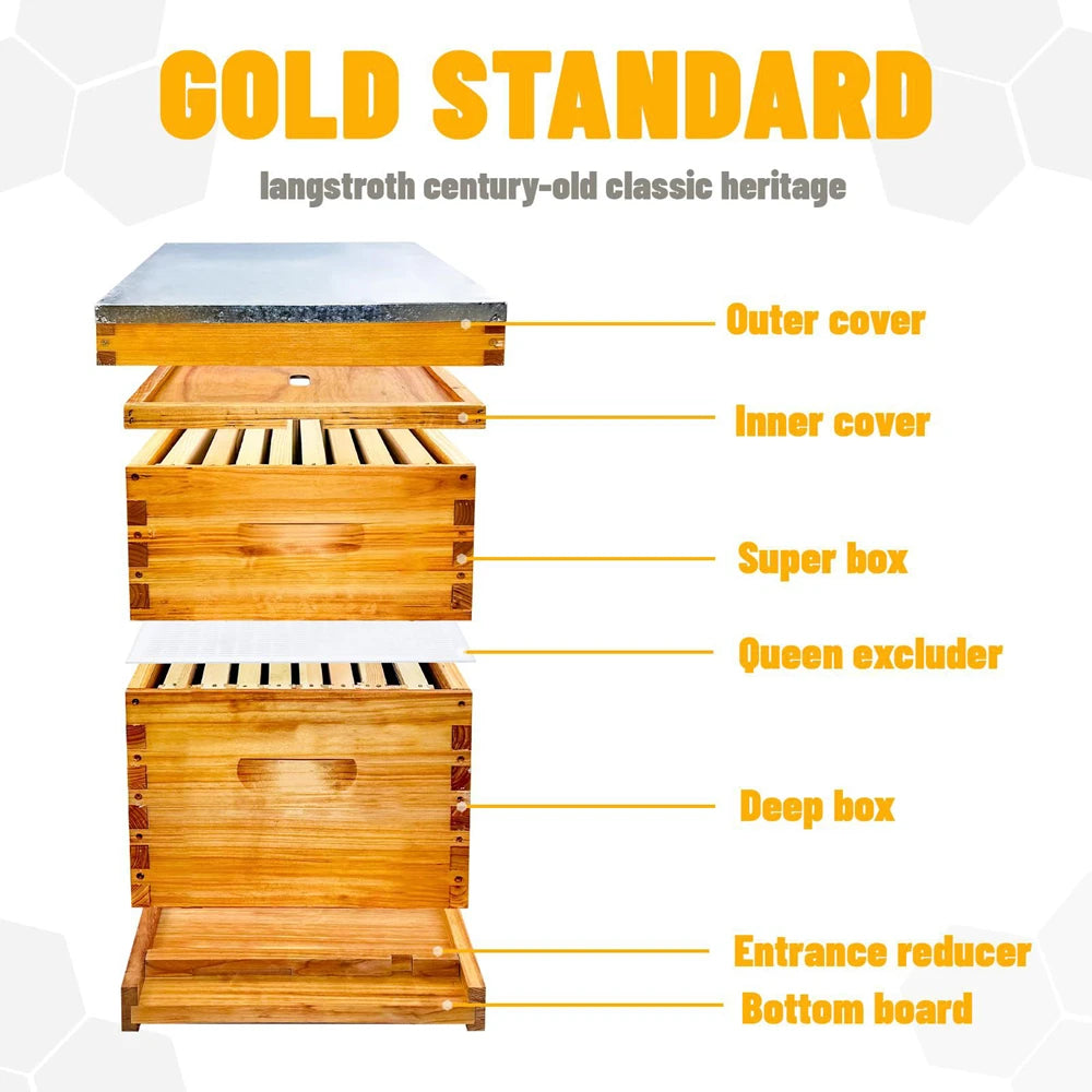 10-Frame Langstroth Bee Hive Coated with Beeswax Includes Beehive Frames and Foundations Beekeeping Starter Kit